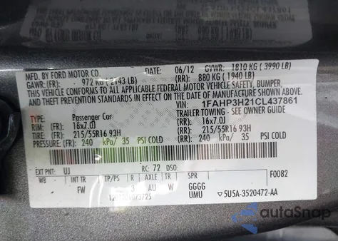 2012 Ford Focus Sel z USA, uszkodzony, nr VIN 1FAHP3H21CL437861